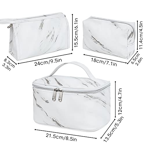 WANDF 3 Pieces Makeup Bag Toiletry Bag Portable Cosmetic Pouch Travel Organizer Water-resistant for Women (L - White… - Image 3