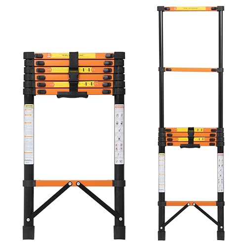 Image of Plantex 2.7m (8.85 ft.) Telescopic Ladder /Carbon Steel 7-Steps Portable & Compact Ladder /Foldable Multipurpose Collapsible Ladder for Home & Outdoor Use - (Orange)