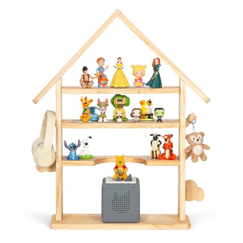 Todeco Estantería magnética para Caja Toniebox y Tonies, hasta 30-40 Figuras Tonie, Tiras Magnéticas Reforzadas, Ganchos Laterales, Estantería Independientes, Decoración Infantil, Forma de Casa