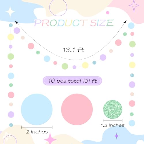 Image of Outus 10 Pieces Colorful Circle Garland Banner Hanging Paper Dot Decorations for Classroom, Birthday Party, Baby Shower, Wedding Backdrop & Photo Booth Graduation Decor (Pastel)