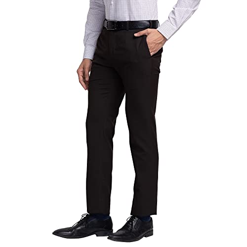 Image of Raymond Men's Polyester Blend Solid Pattern Slim Fit Flat Front Formal Trouser