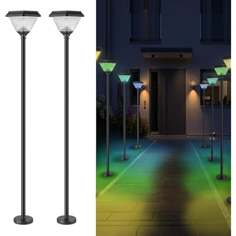 Lovus 2Pack Solar Pathway Lights Outdoor, Solar Outdoor Floor Lamp 3 Adjustable Height RGB Color-Changing Landscape Path Lights with Disco & Gradient Modes for Walkway Yard Lawn, IP65 Waterproof Cover