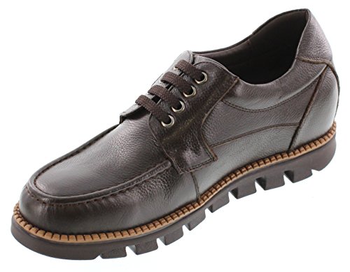 CALTO Men's Invisible Height Increasing Elevator Shoes - Dark Brown Pebble Grain Leather Lace-up Casual Shoes - 3 Inches Taller- G63811 - Size 9 D(M) US2