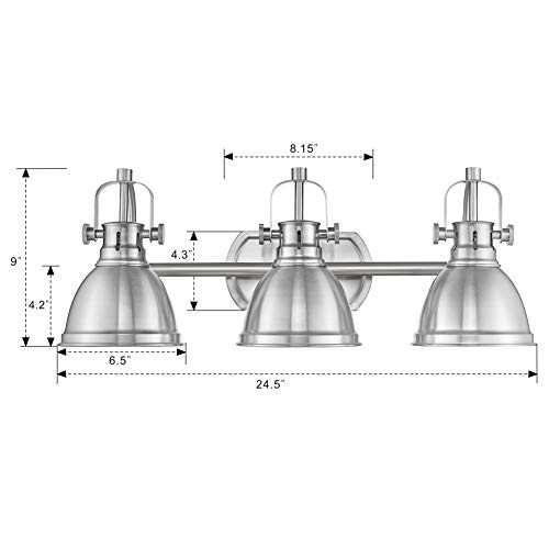 Image of Emliviar 3-Light Bathroom Vanity Light Fixture, Brushed Nickel Finish with Metal Shade, 4054S