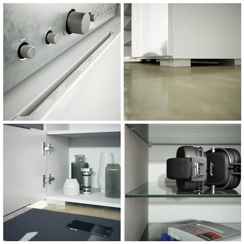 Vladon Wohnwand Davos, Anbauwand bestehend aus 2 Vitrinen und 1 TV-Board, Weiß matt/Beton Oxid Optik inkl. LED-Beleuchtung (329 x 134 x 35 cm) – Bild 6