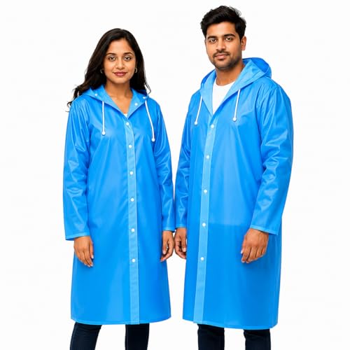 Image of Raincoat for Men & Women | Reusable Hooded Rain Wear | Lightweight 140 GSM Rain Coat with Snap Buttons | Full Length Unisex Rain Coat for Travel, Bike Riding & Monsoon