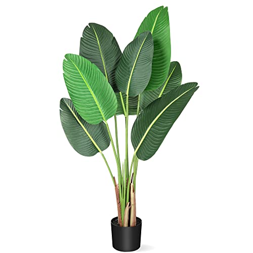 Amyove 48 inchs Artificial Tree Bird of Paradise with 8 Trunks, 4 Feet Faux Plant Fake Banana Tree Plant with Pot for Home, Decor, Indoor, Outdoor, Living Room, Office-1Pack (48"-1Pack)