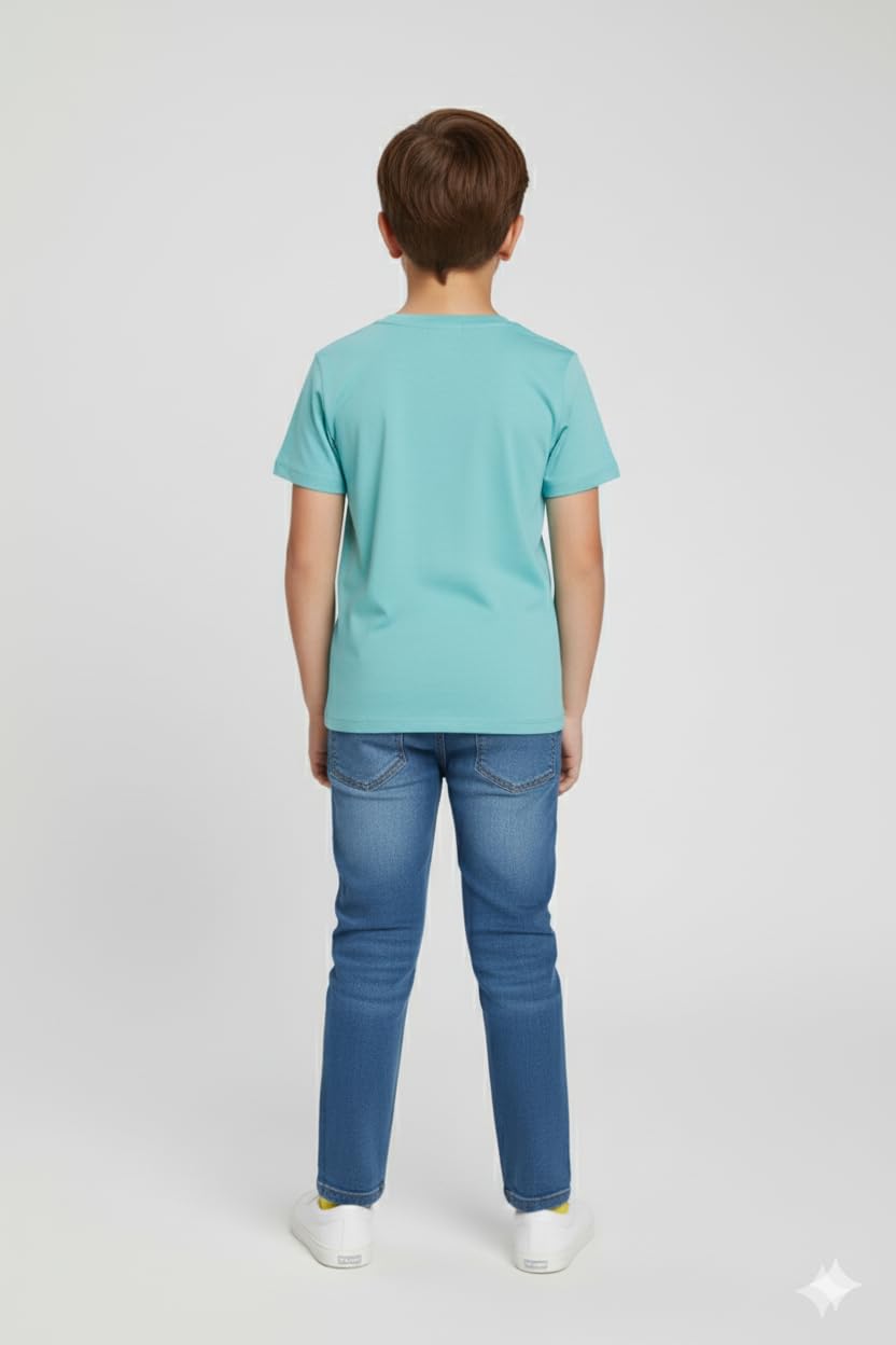 Kids Unisex Cotton tshirt jeans -Lycra Set | Palm Tree Graphic T-Shirt with Slim-Fit Stretchable Jeans, Soft Comfortable Casual Outfit for Everyday Wear