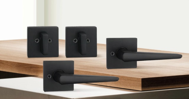 HISAFE Matte Black Double French Door Handle Set, Halifax Exterior