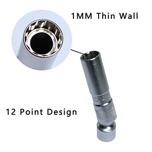 14Mm Magnetic Thin Walled Spark Plug Socket Universal Joint 3/8-Inch Drive 12 Point Swivel Socket Removal Tool 12Pt 96L (14Mm) Compatible With Bmw Nissan #TOP1