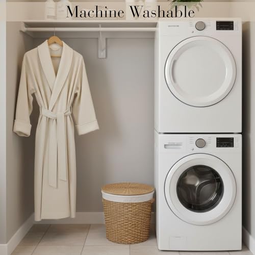 Image of Double Layer Seersucker Robe - Unisex - Stone - Medium | Double-Layer Seersucker, Unisex Fit, For Sauna, Gym & Home