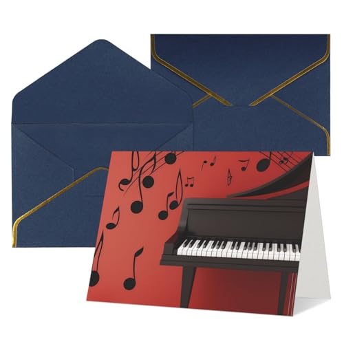 QMNKLET Tarjetas de felicitación con sobres, nota musical, piano, pensando en ti, tarjeta de notas en blanco de 4 x 6 pulgadas, tarjetas de felicitación para cumpleaños, baby shower, felicitaciones,