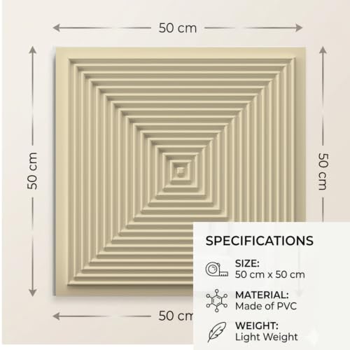 Image of Kayra Decor 3D PVC Wall Panels for Bedroom & Living Room | Pryamid Design |White Tail Color | 19.7 x 19.7 Inch | Pack of 12 | 32.28 Sq Ft