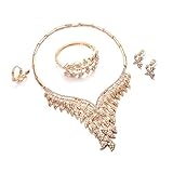 Everrich Crystals Bridal Flower Circle Tear Drop Rose Gold Plated Earring Necklace Wedding Engagement Jewelry Sets,4 Pairs