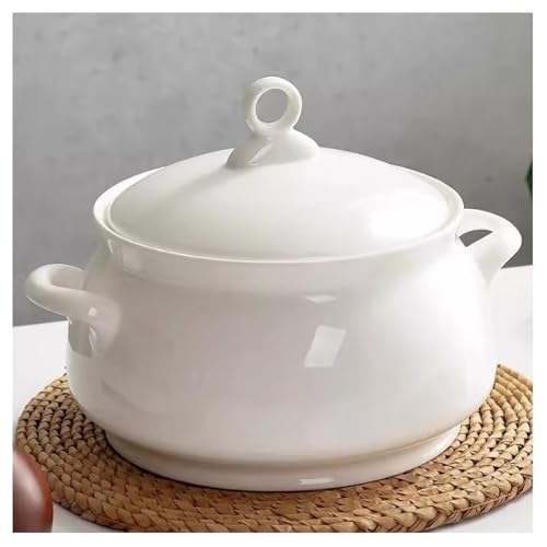Vnook Bol à Soupe en céramique Blanche avec Couvercle et louche, soupière de Service en Porcelaine de 2500ml Compatible Micro-Ondes et Lave-Vaisselle