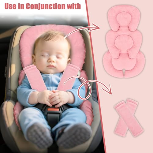 Image of GFU Infant Car Seat Insert Head and Body Support, Reversible Newborn Insert for Carseat with Strap Pads, Soft Stroller Cushion Pillow Insert for Boys and Girls, Fits for Stroller, Swing, Red