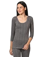 Alfa Quilted Premium Winter Wear Ladies Deep Neck 3/4th Sleeves Cotton Thermal Top (Dark Grey, 110 cm)