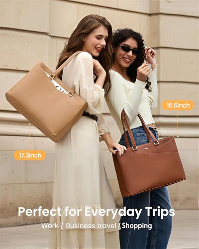 Image of LOVEVOOK Laptop Bag for Women 17.3 Inch Tote Bags Waterproof Leather Briefcase Computer Women Business Office Work Bag,Apricot