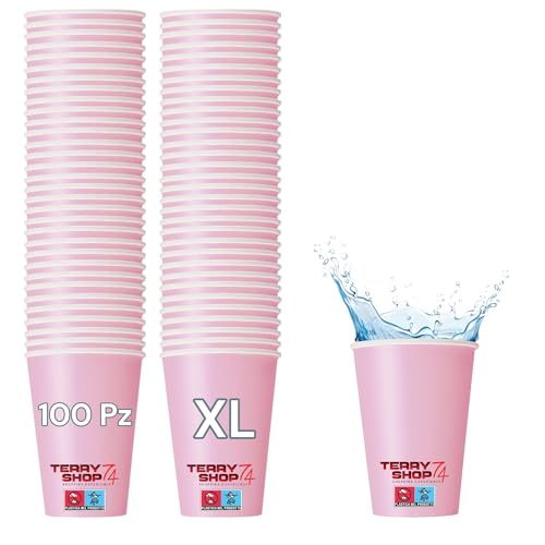 Terryshop74 Bicchieri in carta mod 180 XL Bevande calde e fredde bibite a prova di tenuta (XL Rosa, 100, unità)