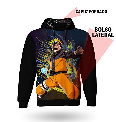 Casaco de Moletom Naruto Naruto Usumaki - Luta - Blusa com Capuz - Jaqueta Anime (10 Anos)
