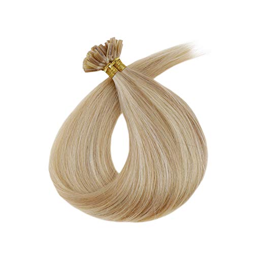 U Tip Human Hair Extensions Real Hair 16 Inch Color 16P24 Golden Blonde Mixed With Light Blonde 40g 50 Strands 0.8g/Strand Kertain Fusion Hair Extensions Human Hair