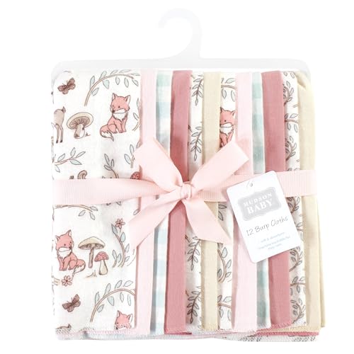 Image of Hudson Baby Unisex Baby Cotton Poly Flannel Burp Cloths Bundle, Girl Woodland Pals, One Size