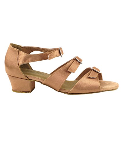 Very Fine Dance Shoes - Ladies Practice, Cuban Low Heel Ballroom Dance Shoes - 1679-1.5-inch Heel and Foldable Brush Bundle - Brown Satin - 8.52