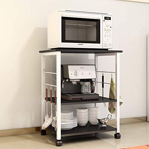 Soges 3-Tier Kitchen Baker's Rack, Utility Microwave Oven Stand Cart With Storage Shelves, Small Coffee Cart Station On Wheels, Black W4-Bk-N #TOP7