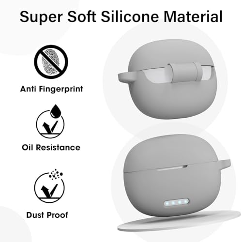 Image of Sounce Earphone Case Cover for Boult Audio W20 TWS Soft Silicone Skin Case Cover Shock Absorbing Protective Case with Keychain [Front LED Visible] - Grey