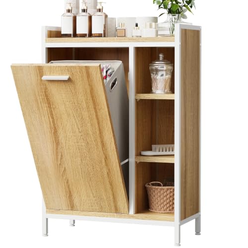 ELUCHANG Meuble de Salle de Bain, Panier à Linge 50L, Placard de Rangement, 2 en 1,avec Sac Intérieur Amovible,Étagère Réglable,pour Salle de Bain,...