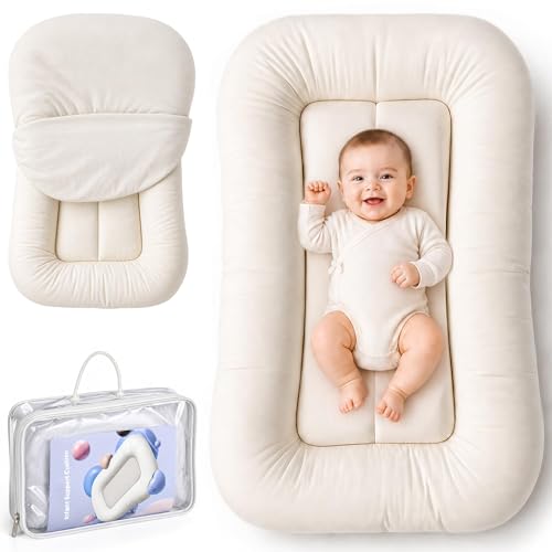 Infant Support Cushion - Organic Soft Cotton Baby Support Cushion for Newborn 0-24 Months Breathable Portable Pad for Home and Travel Washable Cover Included Ideal Baby Essentials Gift Cloud-CS