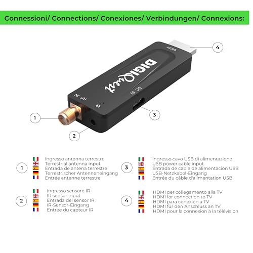 Digiquest XO Stick décodeur DVB-T2 noir doté d'une télécommande 2 en 1 pratique