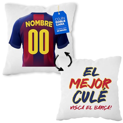 LINFORMAL Cojín Personalizado Fútbol - Diseño Doble Cara con Relleno Incluido - Regalo Original Aficionados del Fútbol - Regalo Camiseta Equipo Fútbol - Barcelona 40x40
