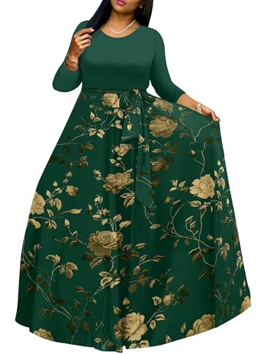 Image of PinkPatty Women's Long Sleeve Maxi Dress Plus Size Trendy Wedding Guest Wrap Dress with Pockets&Belt
