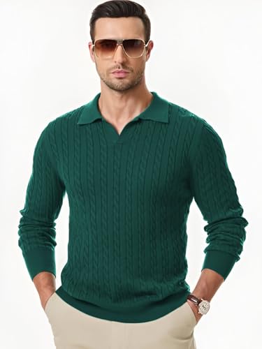 Image of TYSORT Men's Cotton Full Sleeve Collar Polo Sweater for Men, Cable Knitted Sweaters for Men