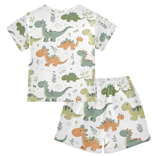ALAZA Dinosaur Leaf Cute Pajamas Set Short Sleeve Cotton Sleepwear Summer Pjs 2 Piece 5-14Y2