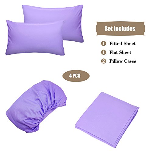Image of 4 Piece Bed Sheet Set (Queen,Lavender) 1 Flat Sheet,1 Fitted Sheet and 2 Pillow Cases,Brushed Microfiber Luxury Bedding with Deep Pockets