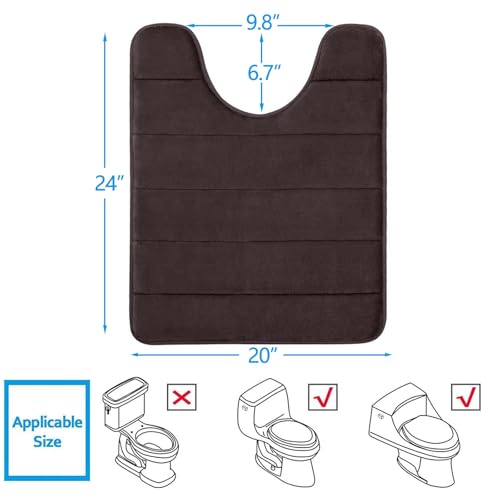 Image of Buganda Memory Foam U-Shaped Contour Toilet Rugs, Non Slip Absorbent Toilet Mat, Thick Soft Washable Bathroom Rugs, Floor Carpet Bath Rugs Mat for Toilet Base (24 inch x 20 inch, Brown)