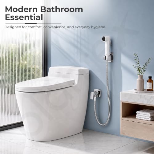 Image of Plantex Health Faucet Set /ABS Jet Spray with 1.2M Stainless Steel Hose Pipe for Toilet /Self Adhesive Hand Shower Holder /No Drilling Wall Mount - (White & Chrome, Combo)