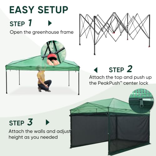 Image of EAGLE PEAK Instant Pop up Greenhouse, Indoor Outdoor Plant Gardening Green House with Interchangeable PE & Mesh Wall Panels - Winter Support Pole, Walk in 12x8 ft, Green /Clear