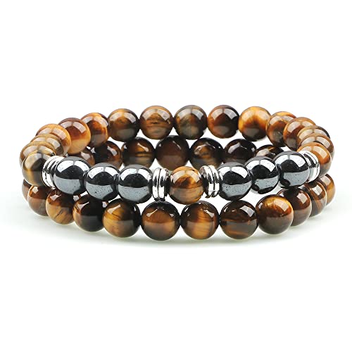 Cadeau bracelet oeil de tigre et perles de lave pour couple