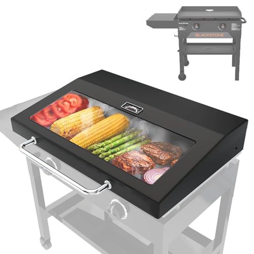 Upgrade Hinged Lid for Blackstone 28 Omnivore Griddle Hood 5857 Visualized Tempered Glass Hard Cover for Blackstone Lid 28 Omnivore 2206 1883 1517 2287 etc.Flat Top Griddle Accessories w/Thermometer