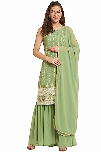 Image of SHOPPING QUEEN Women's Georgette Straight Kurta Sharara Set with Dupatta