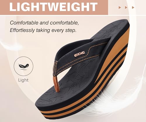 Image of ONCAI Women's Platform Wedge Flip Flops Trendy Dressy Womans Summer Flatform Chunky Heel Sandals with Comfortable Walking Outdoor Rubber Soles (US Size 5-11)