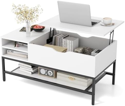 LIFEZEAL Table Basse à Plateau Relevable, Table de Salon avec Com...