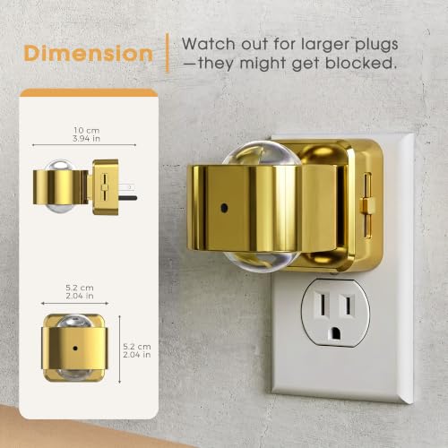 Image of Briignite Night Light Projector, LED Night Lights Plug into Wall, 180 Rotating Night Light for Kids, Dusk to Dawn Sensor, 0-150LM Dimmable, Warm White Ambient Lighting for Bathroom, Golden, 2 Pack
