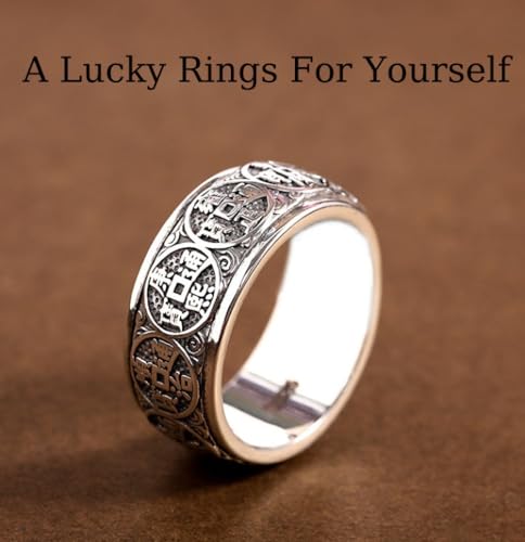 Attract Wealth Ring, Five Emperors Money Ring, Feng Shui Good Luck Rings, 925 Sterling Silver Mantra Amulet, Vintage Rotatable Blessing Rings, Personalized Jewelry2