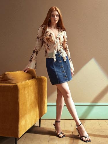 Image of Sugathari Women's Casual Denim Light Blue Skirt - High Waist, A-Line, Mini Length Without Pockets | Stylish Everyday Wear (Skirts 210)