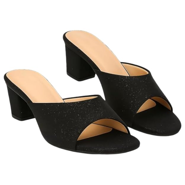 Image of Women's Block Heel Sandals - Open Toe Slip-On Dress Heels for Wedding & Party, Cushioned Comfort Insole, Stylish Synthetic Leather