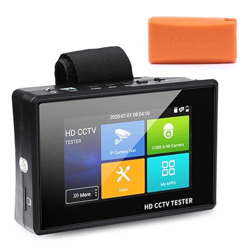 Probador de CCTV, Probador CCTV de muñeca portátil de 4 pulgadas, probador de cámara IP CCTV 4K H.265 IP CVBS CVI TVI AHD, probador de cámara analógica con POE/IP(With cable tester)